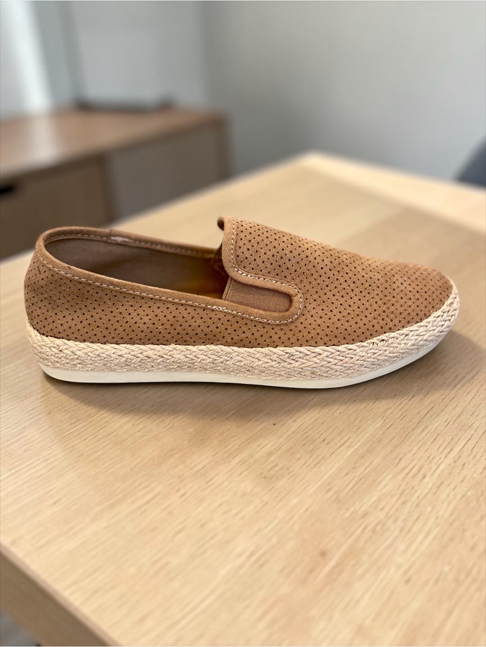 Esprit Nadine Espadrille Slip On Sneakers Tan Perforated Platform 9 - Picture 3 of 8